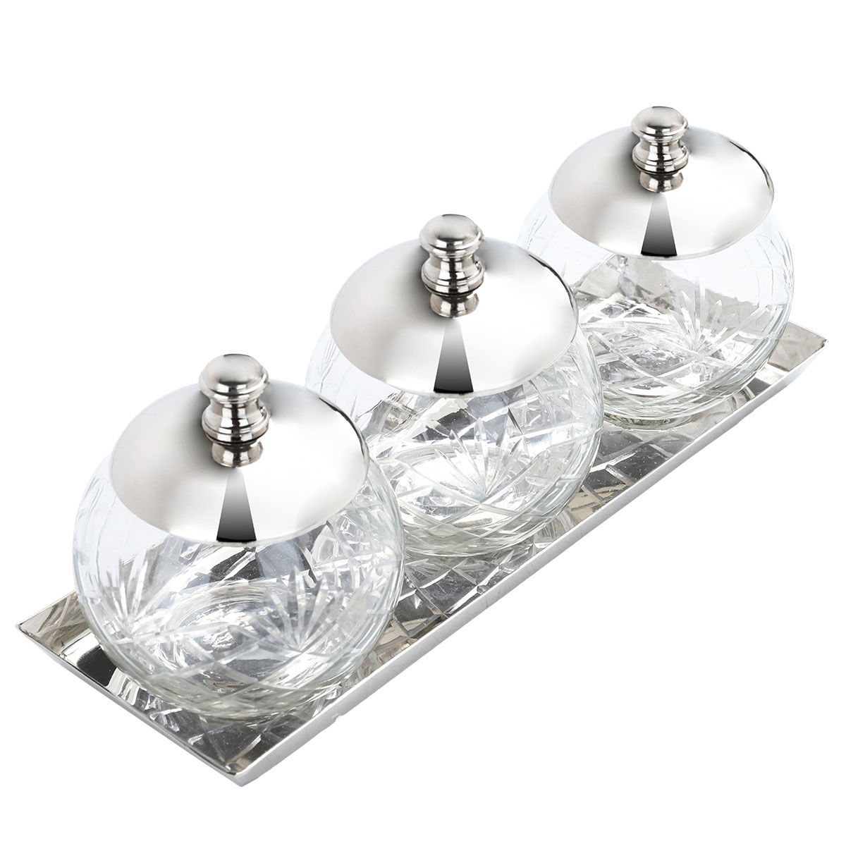 Al Saif Gallery glass sugar set, 24 x 8 x 9 cm, rectangular toferia, 4 pieces - silver product image 2