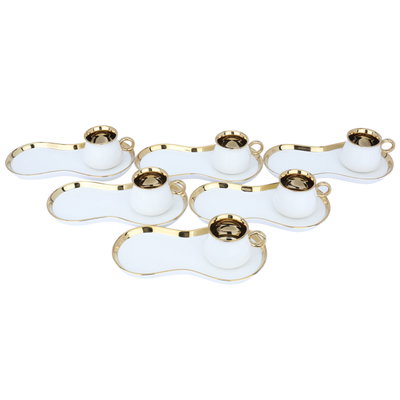 طقم فناجين قهوة تركي مع صحون بورسلان السيف غاليري، 12 قطعة - ابيض ذهبي product image 2