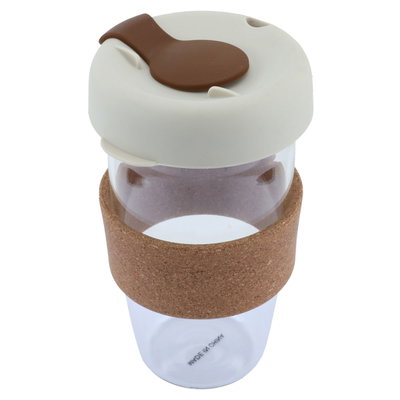 Al Saif Gallery Glass Mug with Beige Lid, 454 ml, with Strap - Clear product image 2