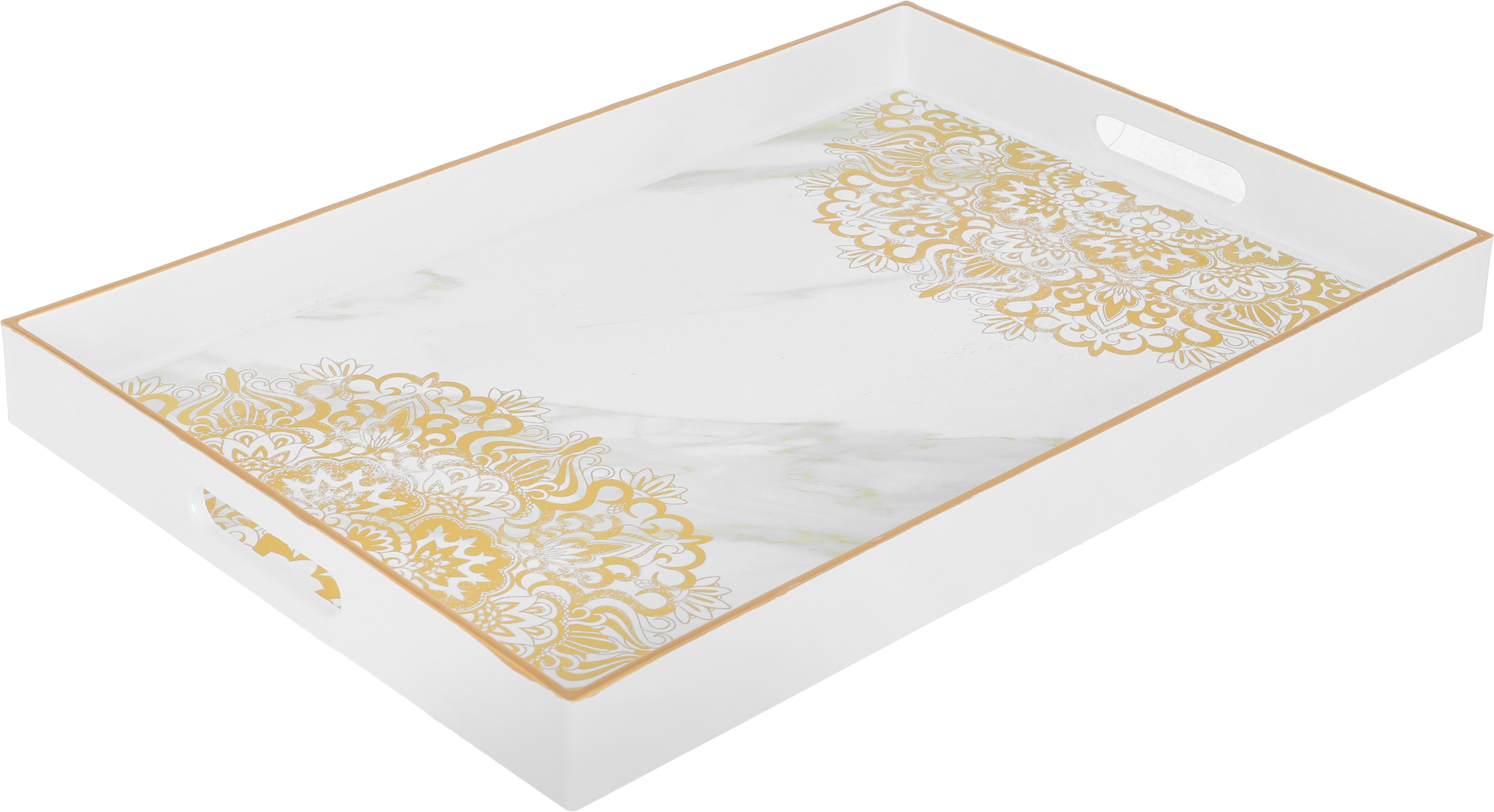 صينية تقديم بلاستيك بنقش ذهبي السيف غاليري، 45x31x4 سم، مستطيل - أبيض product image 2