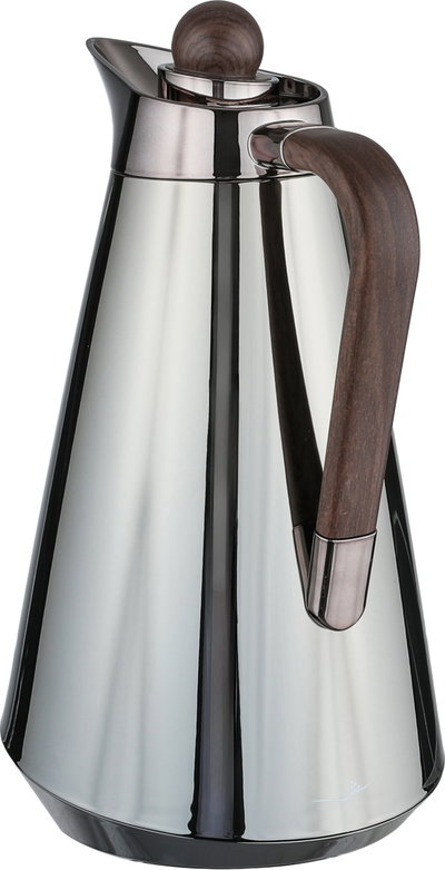 Al Saif Gallery Tarif Thermos Set, 1/0.7 Liter, Glass Interior, 2 Pieces, Dark Wooden Handle, Push-Button Lid - Black product image 4