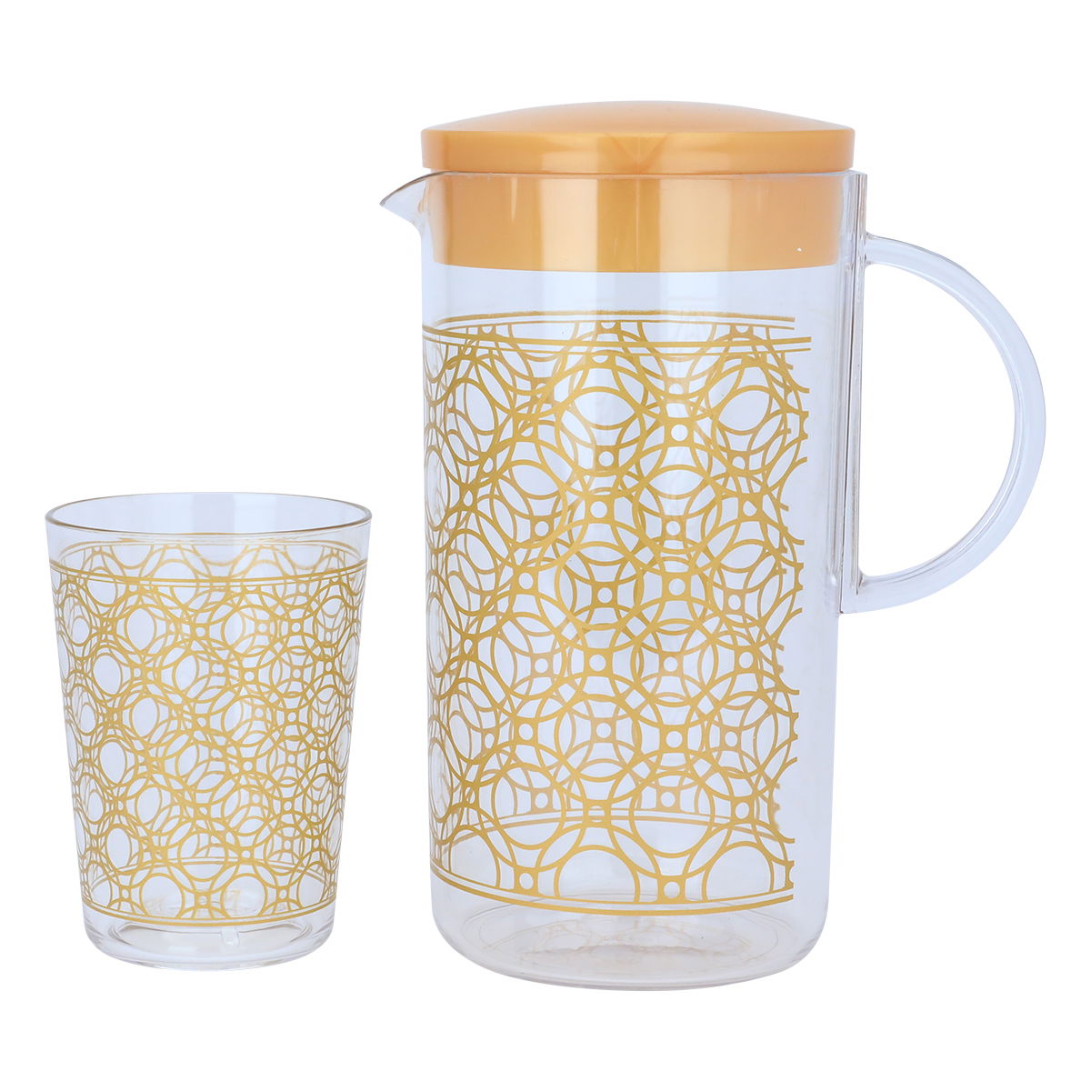 Geek with Al Saif Gallery acrylic cups, 1.5 liters / 400 ml, golden pattern, 5 pieces - clear product image