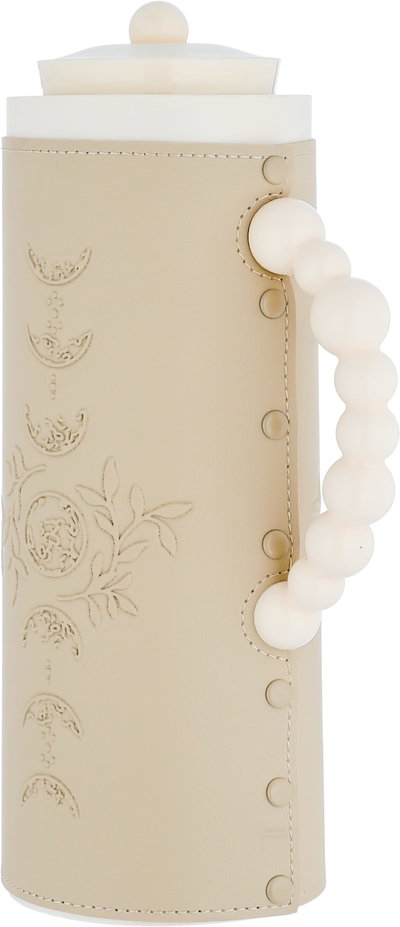 Al Saif Gallery Royal 7T thermos, 1 liter, leather covered, moon pattern, glass inner case, plastic outer shell - beige product image 3