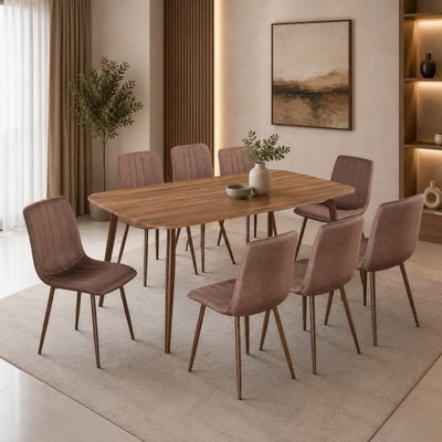 طاولة طعام خشب MDF مع 8 كراسي، 100×180×75 سم - بني غامق product image 1
