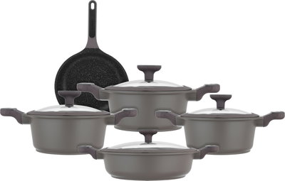طقم قدور جرانيت وألمنيوم بغطاء زجاج روبوست، 9 قطع - بني فاتح product image 2