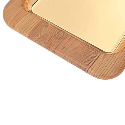 Steel tray with wooden edge fromAl Saif Gallery, 40 x 26 x 3 cm, rectangle, small - gold product image 3