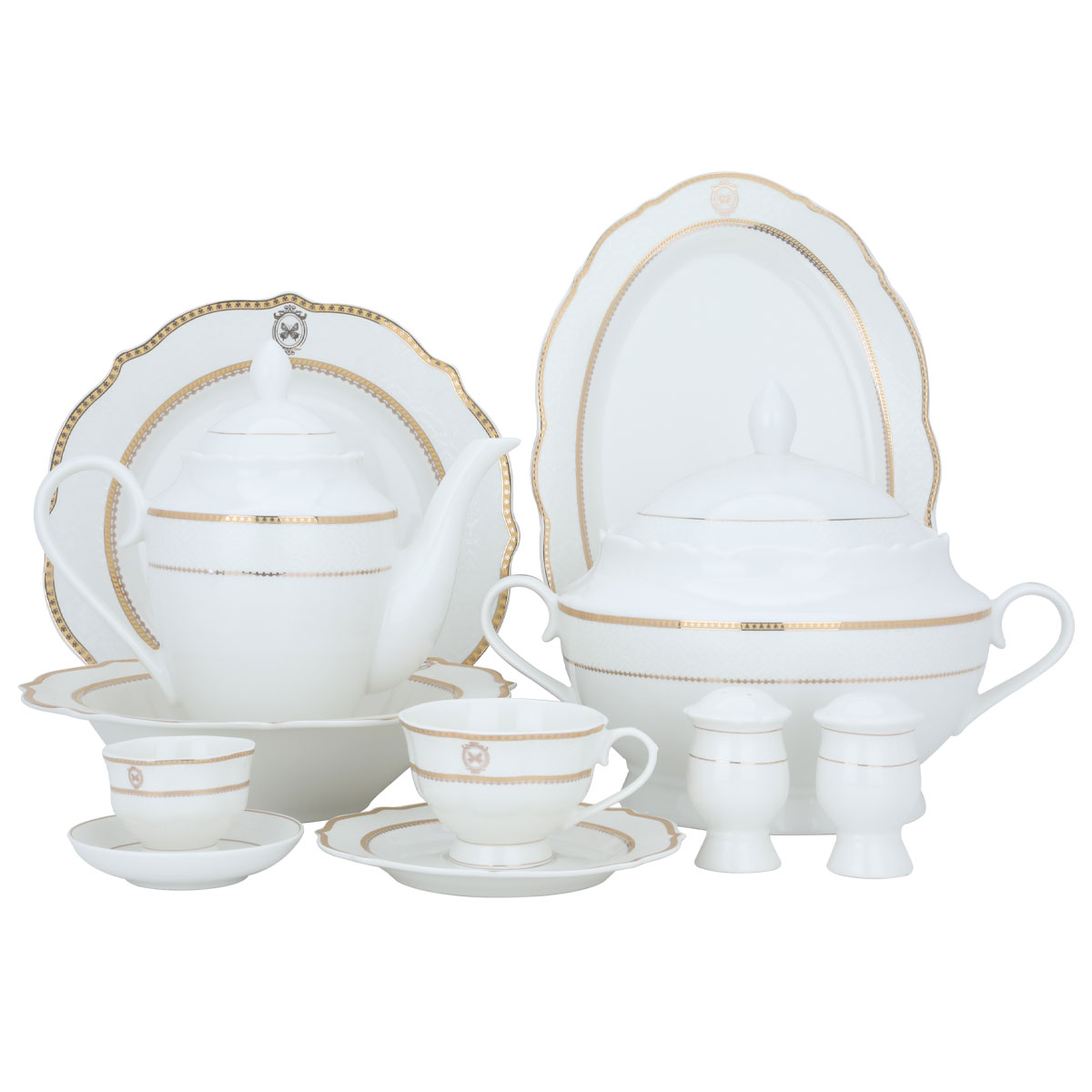 Al Saif Gallery porcelain dining set with golden pattern, 65 pieces - white product image