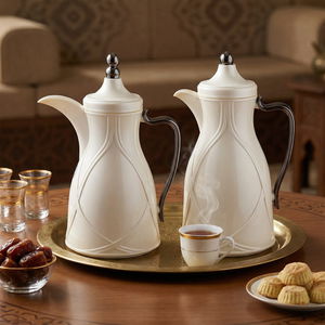 طقم ترامس طيف السيف غاليري، 0.7 / 1 لتر، 2 قطعة، خامة داخلية زجاج، يد أسود، غطاء ضغاط - أبيض لؤلؤي product image 2