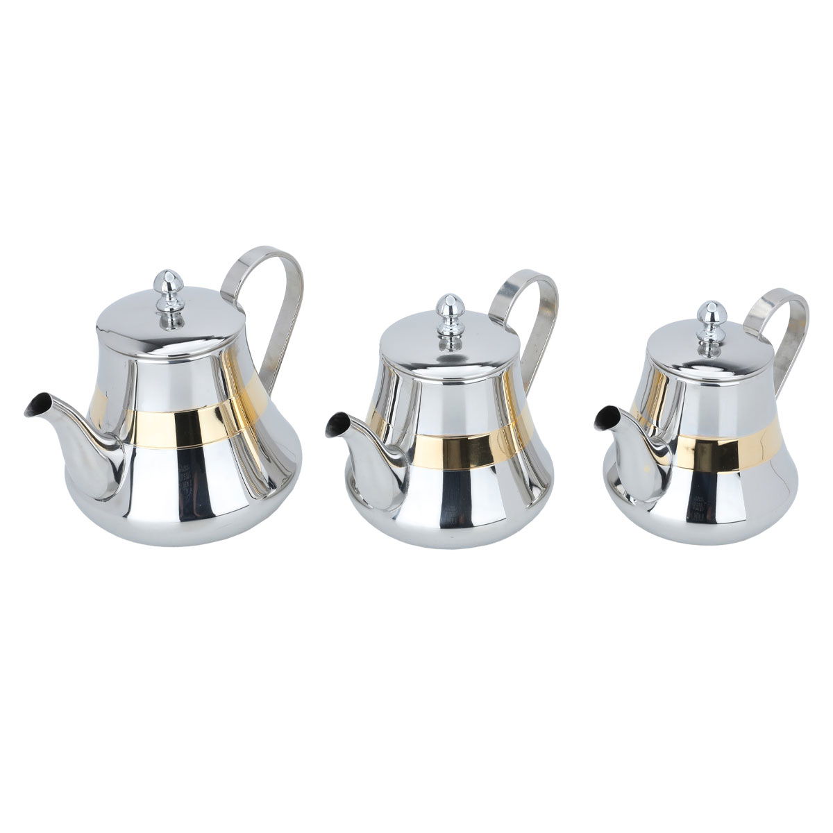 طقم إبريق شاي استيل السيف غاليري، 0.9,1.2,1.6 لتر، بخط ذهبي - فضي product image 2