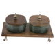 Al Saif Gallery glass sweet dish set, stand with wooden lid, 3 pieces - brown product image 1