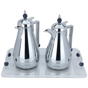 Al Saif Gallery Crystal Thermos Set, 1/0.7 liter, tofaria, thermal glass inner container, steel outer shell - silver product image 2
