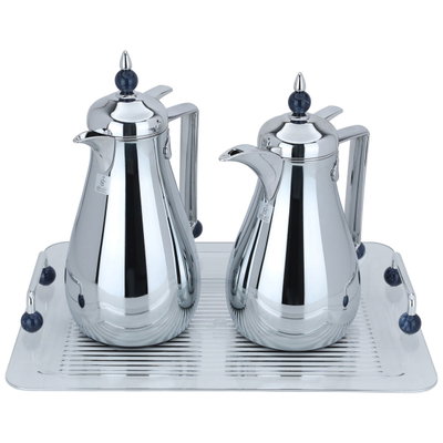 Al Saif Gallery Crystal Thermos Set, 1/0.7 liter, tofaria, thermal glass inner container, steel outer shell - silver product image 2