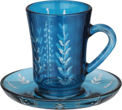 طقم تقديم بيالات فناجين سكرية زجاج السيف غاليري، 11 سم، 26 قطعة، مشجر - أزرق شفاف product image 3