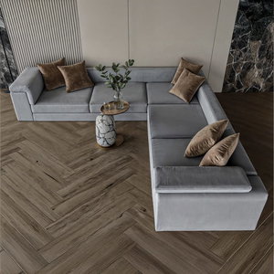 Modern L-shaped Swedish wood sofa, 300 x 300 cm, Chanel fabric - gray product image