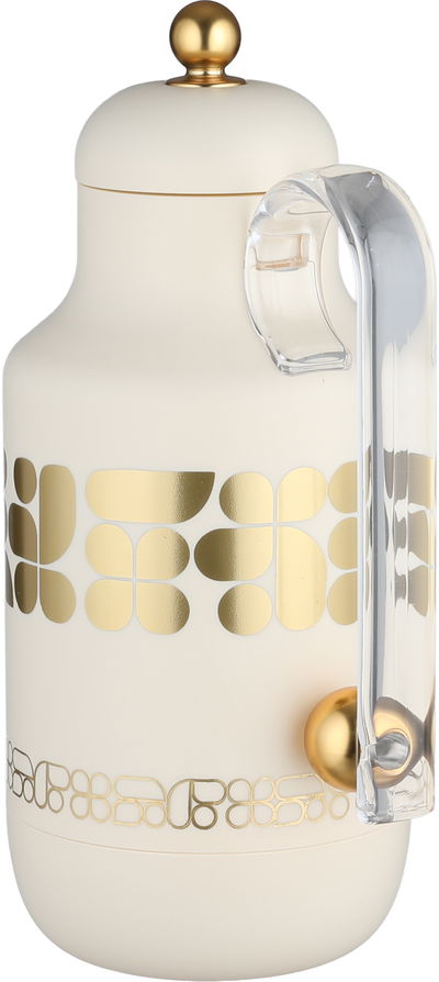 Al Saif Gallery Kkozami Thermos, 1 Liter, Glass Interior, Transparent Handle, Push-Button Lid - Cream Gold product image 2