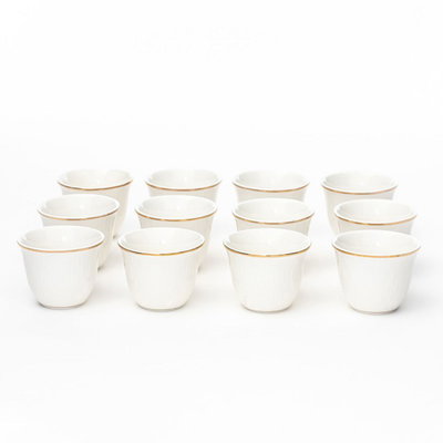 Al Saif Gallery Porcelain Arabic Coffee Cups Set, 12 Pieces, 90 ml, Gold-White Rims product image 1