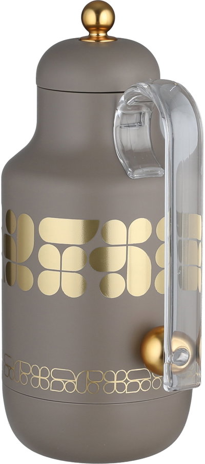Al Saif Gallery Kkozami Thermos, 1 Liter, Glass Interior, Transparent Handle, Push-Button Lid - Gold Cappuccino product image 3