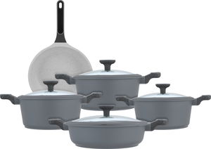 طقم قدور جرانيت وألمنيوم بغطاء زجاج روبوست، 9 قطع - رمادي غامق product image