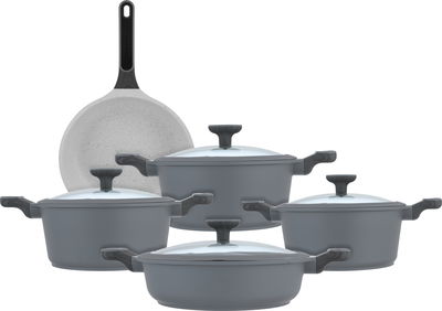 طقم قدور جرانيت وألمنيوم بغطاء زجاج روبوست، 9 قطع - رمادي غامق product image 1