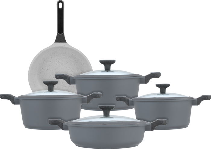 طقم قدور جرانيت وألمنيوم بغطاء زجاج روبوست، 9 قطع - رمادي غامق product image 1