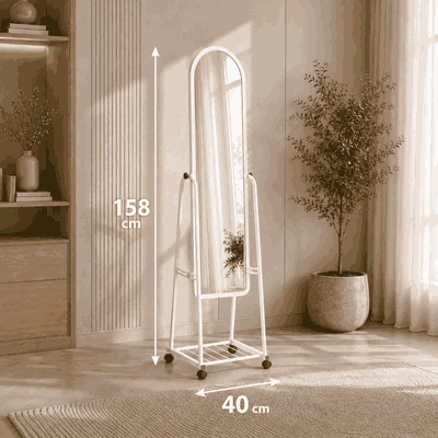 مراية ستاند زجاج، 158×40 سم، ستاند معدن - ابيض product image 3