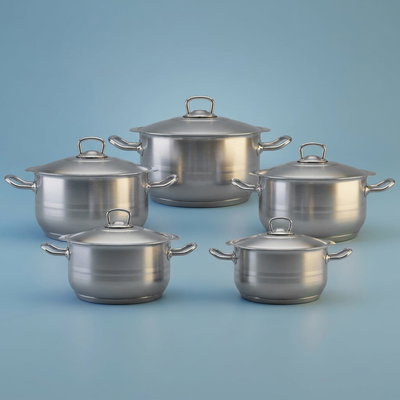 طقم قدور استيل هاشفير، 10 قطع، تركي - فضي product image 3