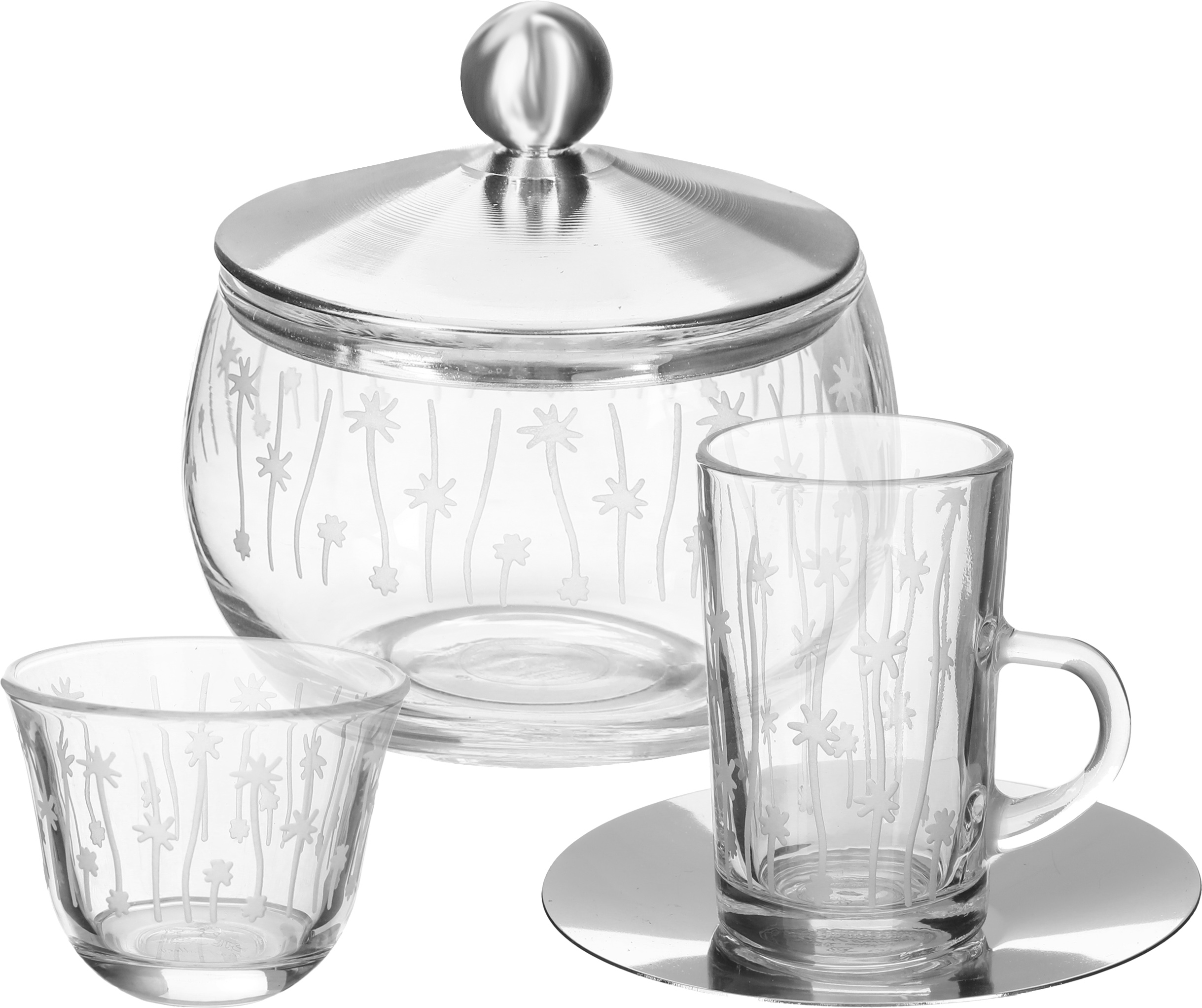 طقم تقديم بيالات و فناجين زجاج السيف غاليري، 25 قطعة مع سكرية - شفاف product image