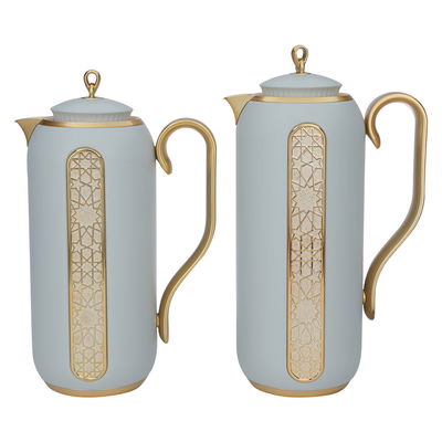 Al Saif Gallery Summer Thermos Set, 2 Pieces, 1/0.7 Liter - Light Gray Golden product image 1