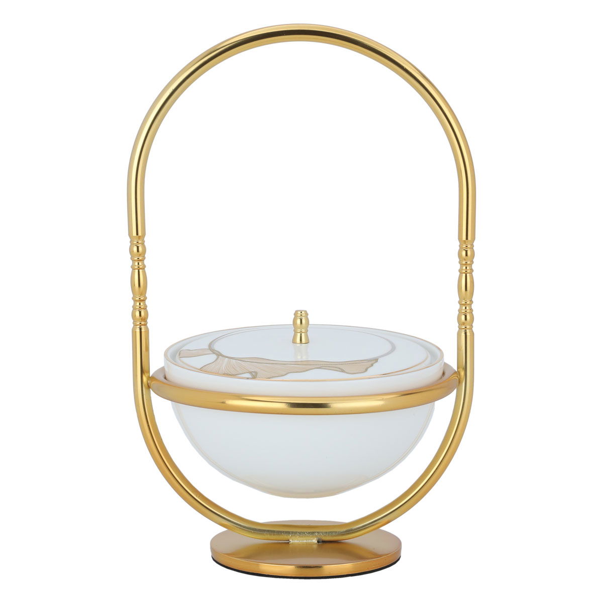 Al Saif Gallery porcelain date, 14 x 14 x 24.5 cm, engraved with lid, golden stand - white product image