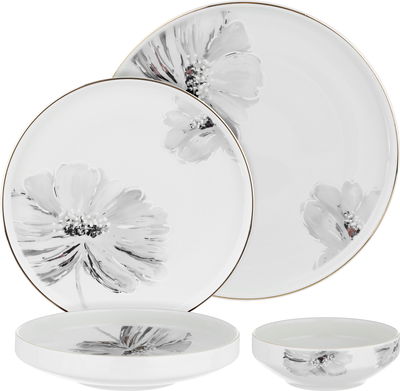 Alsaif gallery Porcelain Dinner Set, 24 Pieces, Round Shape with Floral Pattern - White and Blue product image 1