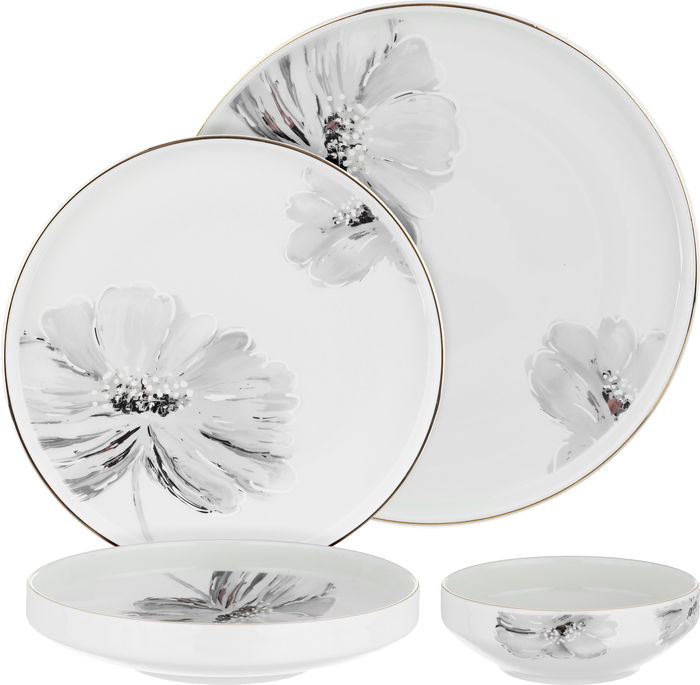 Alsaif gallery Porcelain Dinner Set, 24 Pieces, Round Shape with Floral Pattern - White and Blue product image 1