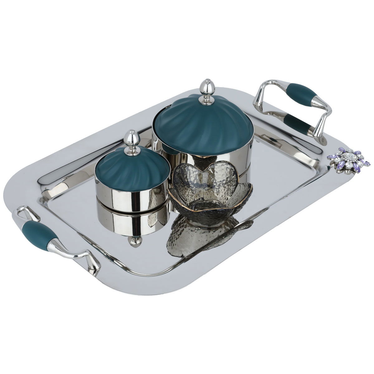 Al Saif Gallery tofaria set with steel dates, 5 pieces, rectangular - silver product image