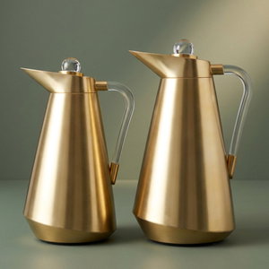 Al Saif Gallery Tarif Thermos Set, 1/0.7 Liter, Glass Interior, 2 Pieces, Transparent Handle, Push-Button Lid - Gold product image