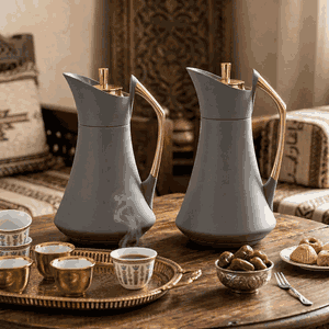 طقم ترامس كارما السيف غاليري، قطعتين، 0.7 / 1 لتر، حافظة داخلية زجاج حراري، هيكل خارجي استيل - رمادي غامق product image 2