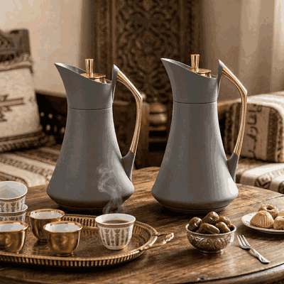 طقم ترامس كارما السيف غاليري، قطعتين، 0.7 / 1 لتر، حافظة داخلية زجاج حراري، هيكل خارجي استيل - رمادي غامق product image 2