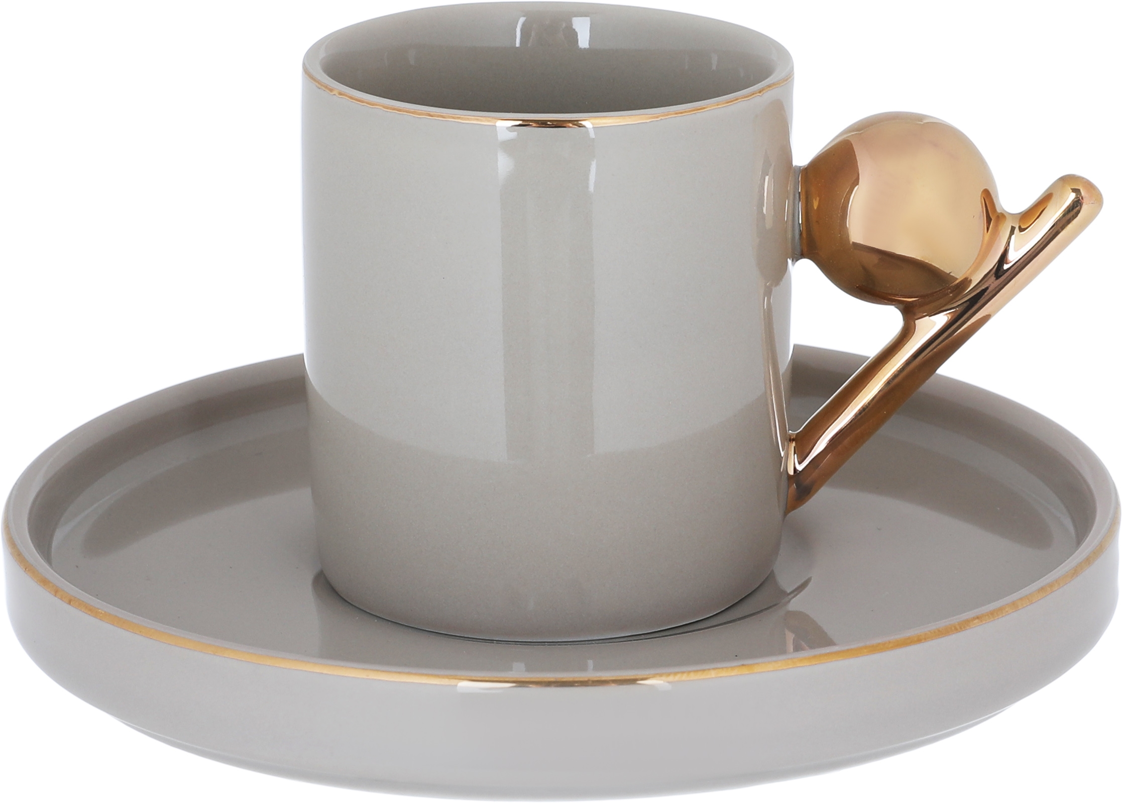 Al Saif Gallery porcelain coffee cup set, golden ball handle, with saucer, 12 pieces - Cappuccino product image 2