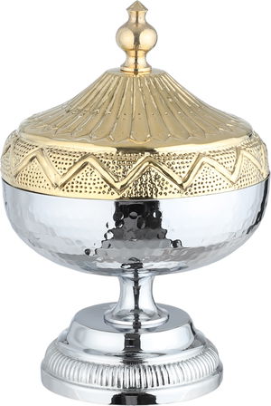 طقم تمرية بغطاء هندي ستانلس ستيل السيف غاليري، 14x14x16 سم، صحن نواة، طوفرية - فضي ذهبي product image 2