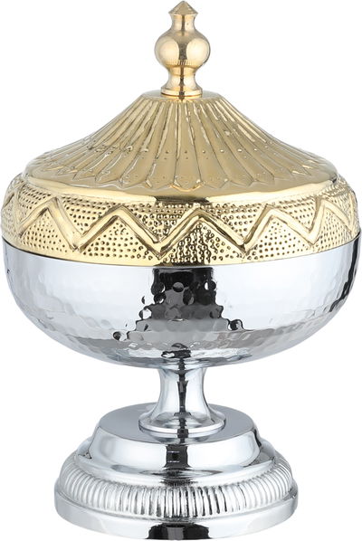 طقم تمرية بغطاء هندي ستانلس ستيل السيف غاليري، 14x14x16 سم، صحن نواة، طوفرية - فضي ذهبي product image 2