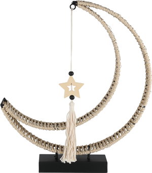 Al Saif Gallery Stainless Steel Ramadan Decor Stand, 35x7x40 cm, Wicker Crescent Shape, Lighted Base - Black Beige product image