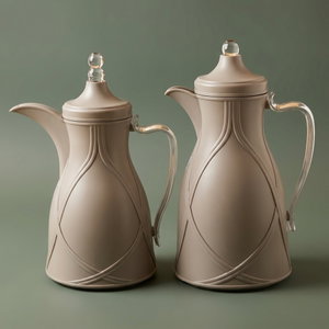 Al Saif Gallery Taif Thermos Set, 0.7/1 Liter, 2 Pieces, Glass Interior, Transparent Handle, Push-Button Lid - Light Gray product image