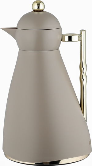 ترمس نور جلوري، 1 لتر، حافظة داخلية زجاج، ضغاط، يد ذهبي- كابتشينو product image