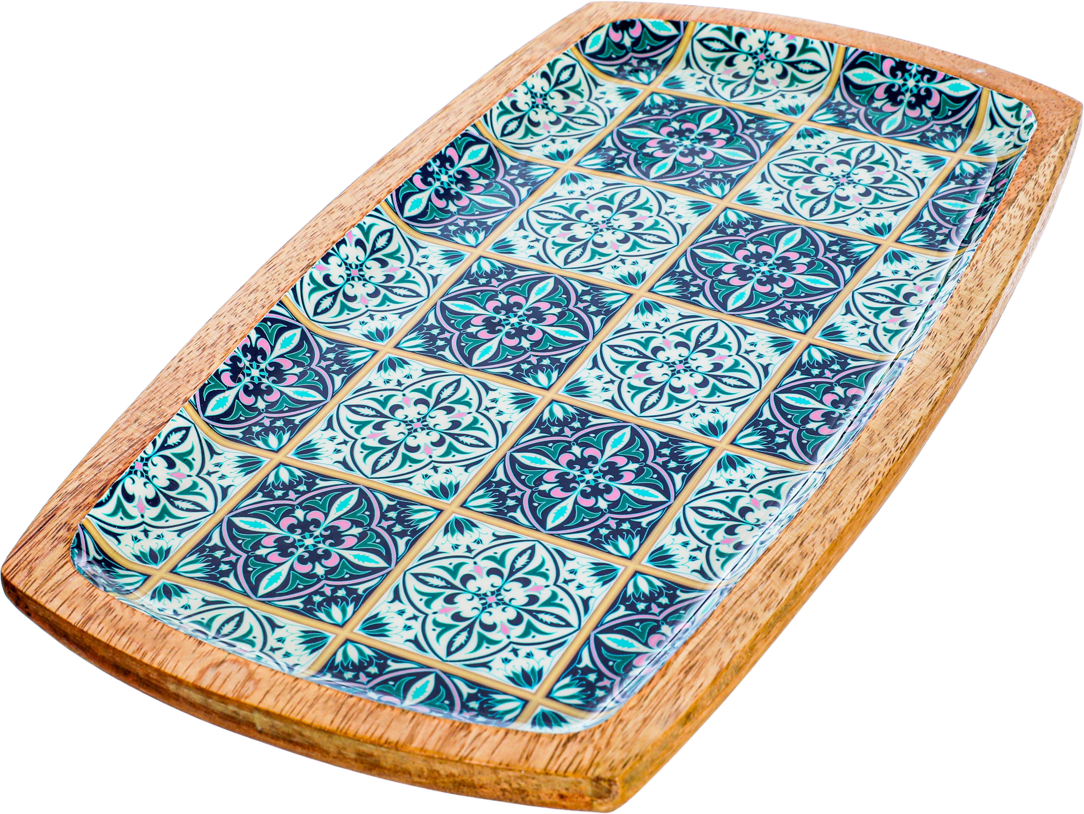 Al Saif Gallery Wooden Serving Set, 33 x 19 x 1.7 / 25 x 13 x 1.7 cm, 2 Pieces - Wooden Blue product image 2