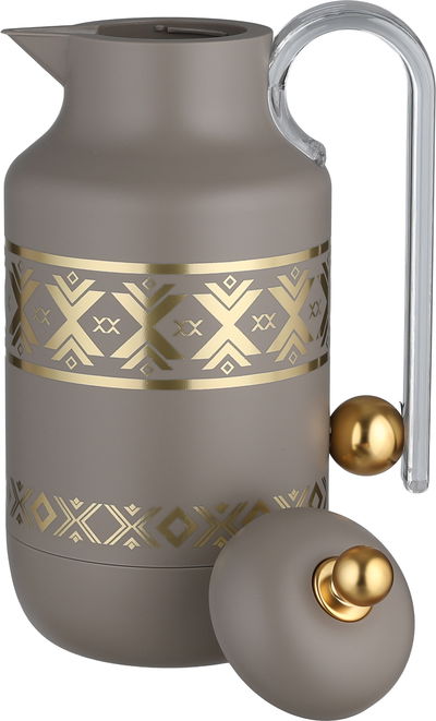Al Saif Gallery Kkozami Thermos, 1 Liter, Glass Interior, Transparent Handle, Push-Button Lid - Gold Cappuccino product image 4