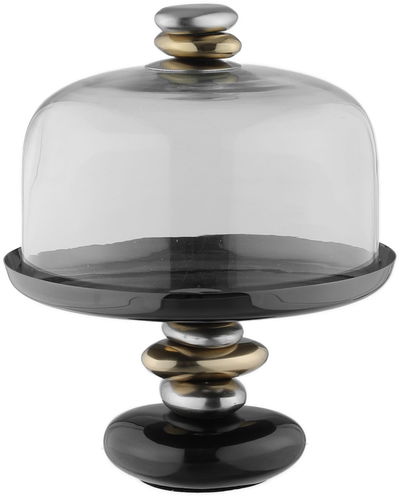 AlSaif Gallery Steel Cake Stand, 20 x 20 x 18 cm, Glass Cover - Black Gold product image 1