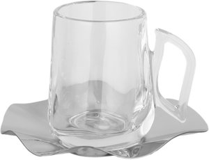 طقم تقديم بيالات وفناجين زجاج السيف غاليري، صحون أستيل، 18 قطعة - شفاف product image 2