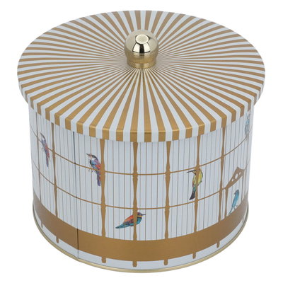 Al Saif Gallery steel can, 2.7 litres, round, with lid, bird pattern - white product image 3