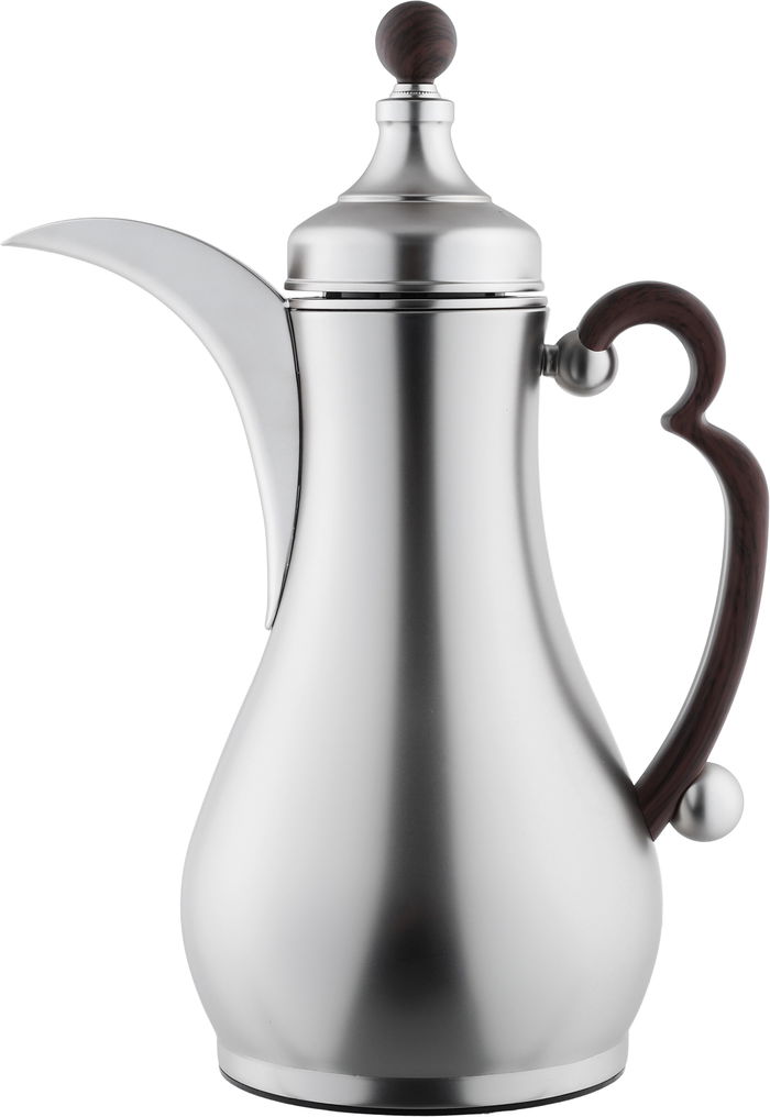 Alsaif Gallery Al-Asalah Thermos Set, 1/1 liter, glass interior, stainless steel exterior, dark wooden handle, press - matte silver product image 2