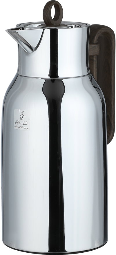 Al Saif Gallery Al Durra Thermos Set, 1/1 Liter, 2 Pieces, Glass Inner Container, Push Button, Wooden Handle - Silver product image 4