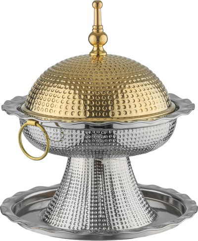 Al Saif Gallery Steel date tray, 20x20x27 cm, gold lid - silver Gold product image 3