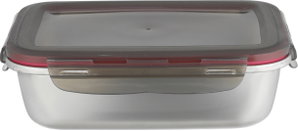 علبة تخزين ستانلس استيل الصحاح، 26x19x7.3 سم، غطاء بلاستيك، قفل - فضي أسود شفاف product image 2